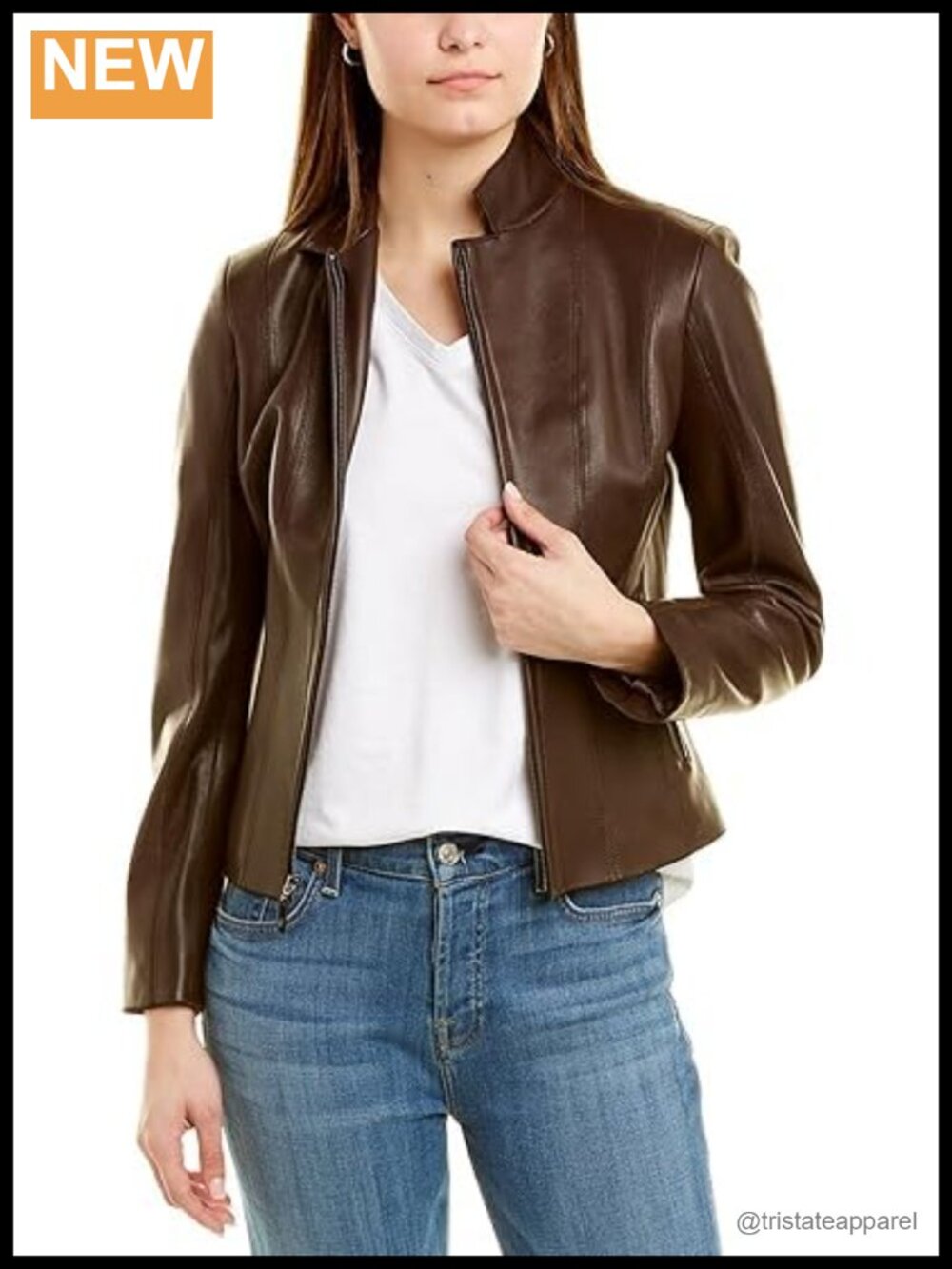 Real Lambskin Leather Cafe Racer Motorcycle Jacket Women Slim Fit